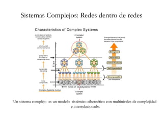 Sistemas Complejos: Redes dentro de redes
Un sistema complejo es un modelo sistémico cibernético con multiniveles de complejidad
e interrelacionado.
 