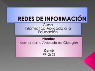 Nombre
Norma Idalmi Alvarado de Obregón

             Carné
            9912653
 