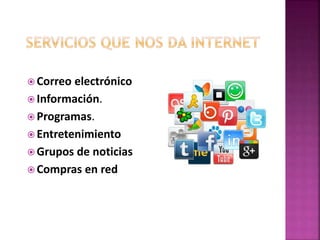  Correo electrónico
 Información.
 Programas.
 Entretenimiento
 Grupos de noticias
 Compras en red
 