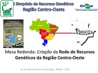 Mesa Redonda: Criação da Rede de Recursos
Genéticos da Região Centro-Oeste
Dr. Renato Ferraz de Arruda Veiga - BRASIL - 2013

 