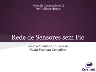 Redes de Computadores II
          Prof. Adilson Mendes




Rede de Sensores sem Fio
     Jéssica Mendes Antunes Luz
      Paula Peçanha Gonçalves
 