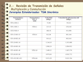 2.- Revisión de Transmisión de Señales
 Multiplexión y Conmutación
Jerarquías Estandarizadas: TDM Sincrónico




                                            29
 