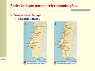 22
Redes de transporte e telecomunicações
 Transportes em Portugal
 Transporte rodoviário
 