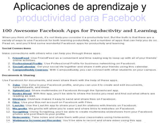Aplicaciones de aprendizaje y  productividad para  Facebook 