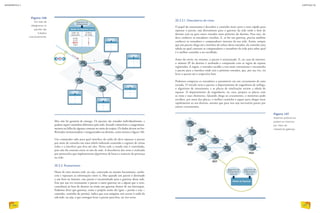 Mas não há garantia de entrega. Os pacotes são tratados individualmente, e
podem seguir caminhos diferentes pela rede, ficando vulneráveis a congestiona-
mentos ou falha de alguma conexão no meio do trajeto. Os dados devem ser bu-
fferizados (armazenados) e reorganizados no destino, como mostra a figura 146.
Um comutador sabe para qual interface de saída ele deve repassar o pacote
por meio de consulta em uma tabela indexada contendo o registro de várias
redes e a interface que leva até elas. Nesta rede o estado não é controlado,
pois não há conexão entre os nós da rede. A descoberta das rotas é realizada
por protocolos que implementam algoritmos de busca e anúncio da presença
na rede.
20.3.3. Roteamento
Hosts de uma mesma rede, ou seja, conectada no mesmo barramento, conhe-
cem e repassam as informações entre si. Mas quando um pacote é destinado
a um host na internet, esse pacote é encaminhado para o gateway dessa rede.
Este por sua vez retransmite o pacote a outro gateway ou a algum que o reen-
caminhará ao host de destino ou ainda um gateway dentro de sua hierarquia.
Podemos dizer que gateway, como o próprio nome diz (gate = portão e way =
caminho, caminho do portão), indica que essa máquina tem acesso à saída da
sub-rede, ou seja, a que consegue levar o pacote para fora, ou vice-versa.
20.3.3.1. Descoberta de rotas
O papel do roteamento é descobrir o caminho mais curto e mais rápido para
repassar o pacote, seja diretamente para o gateway da rede onde o host de
destino está ou para outro roteador mais próximo do destino. Para isso, ele
deve conhecer os roteadores vizinhos. E, se for um gateway, precisa também
conhecer os roteadores e computadores internos da sua rede. Assim, sempre
que um pacote chega até a interface de enlace desse roteador, ele consulta uma
tabela na qual constam os computadores e roteadores da rede para saber qual
é o melhor caminho a ser escolhido.
Antes do envio, no entanto, o pacote é armazenado. E, no caso da internet,
o número IP do destino é analisado e comparado com as regras de repasse
registradas. A seguir, o roteador escolhe a rota mais conveniente e encaminha
o pacote para a interface onde está o próximo roteador, que, por sua vez, irá
levar o pacote até o respectivo host.
Podemos comparar os roteadores a automóveis em um cruzamento de uma
estrada. O veículo seria o pacote; o departamento de engenharia de tráfego,
o algoritmo de roteamento, e as placas de sinalização seriam a tabela de
repasse. O departamento de engenharia, no caso, prepara as placas com
as rotas e suas distâncias. Quando chega ao cruzamento, o motorista pode
escolher, por meio das placas, o melhor caminho a seguir para chegar mais
rapidamente ao seu destino, mesmo que para isso seja necessário passar por
outros cruzamentos.
Figura 147
Sistemas autônomos
podem se conectar
por meio de
roteadores gateway.
Figura 146
Na rede de
datagramas os
pacotes são
tratados
individualmente.
INFORMÁTICA 2
206
CAPÍTULO 20
207
 