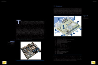 Todos os componentes do computador são ligados ou integrados a
uma placa de circuito impresso, que pode ser encontrada ainda em
outros tipos de sistemas eletrônicos complexos. Essa é denominanda
placa-mãe, conhecida também como motherboard, mainboard ou, nos compu-
tadores da Apple, como logic board (placa lógica). Em sites e fóruns da internet,
você pode encontrar ainda a abreviação “mobo” para designá-las. Os grandes
computadores de antigamente utilizavam fios para conectar as placas umas às
outras. Com o passar do tempo os fios e pinos foram substituídos por placas de
circuito impresso. Durante as décadas de 1980 e 1990, para baratear o preço do
computador, incluiu-se dentro do circuito das placas-mãe o suporte para disposi-
tivos de baixa velocidade, como teclado, mouse, drive de disquete, portas seriais
e paralelas. E no final dos anos 1990 já estavam agregadas funcionalidades como
áudio, vídeo, armazenamento e rede, sem necessidade de placas de expansão.
Ainda se utilizam placas adicionais ligadas à placa-mãe, apenas quando há neces-
sidade de aumentar o desempenho. Exemplos são as placas de vídeo para estação
de jogos ou funcionalidades específicas, como áudio profissional, recepção de
TV, PABX entre várias outras possibilidades.
7.1. Conectores
Nas placas-mãe dos computadores há conectores para encaixe dos dispositivos, cabos e
placas que irão constituir a máquina como um todo. Esses conectores seguem padrões,
de modo que os fornecedores de dispositivos e de placas-mãe podem fabricar produtos
compatíveis, permitindo, assim, que se montem máquinas nas mais variadas configura-
ções. Veremos a seguir (figura 23) uma análise do funcionamento das tecnologias desses
conectores e aprenderemos a fazer o encaixe correto de cada um dos diversos tipos.
Figura 22
Placa-mãe MSI-P55
GD65 para
os processadores
Intel Lynnfield.
Figura 23
Esquema de
uma placa-mãe.
A PCI-Bus: slot de expansão
B Conectores para ligar o áudio frontal do gabinete
C Conectores do painel traseiro
D Conector de energia do processador (12v)
E Conector da ventoinha traseira
F Processador
G Conector das memórias
H Conector de energia principal
I Conector de disco rígido IDE
J Conector de disco rígido serial ATA
K Conector do painel frontal
L Bateria
M Jumper de configuração da BIOS
N Conector de interfaces USB
O Conector S/PDIF
As placas atuais trazem os controladores de vários dispositivos, como teclado,
mouse, portas de comunicação paralela e serial, vídeo e áudio. Assim, não é pre-
ciso adquirir placas adicionais para incluir essas funcionalidades. Os conectores
desses dispositivos ficam aparentes no painel traseiro do gabinete.
C
N
K J
I
H
G
B
A
O
F
E
D
M
L
DIVULGAÇÃO
62
INFORMÁTICA 2
63
CAPÍTULO 7
 
