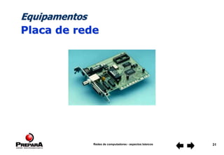 Redes de computadores - aspectos básicos 31
Equipamentos
Placa de rede
 