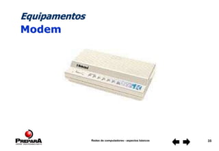 Redes de computadores - aspectos básicos 35
Equipamentos
Modem
 
