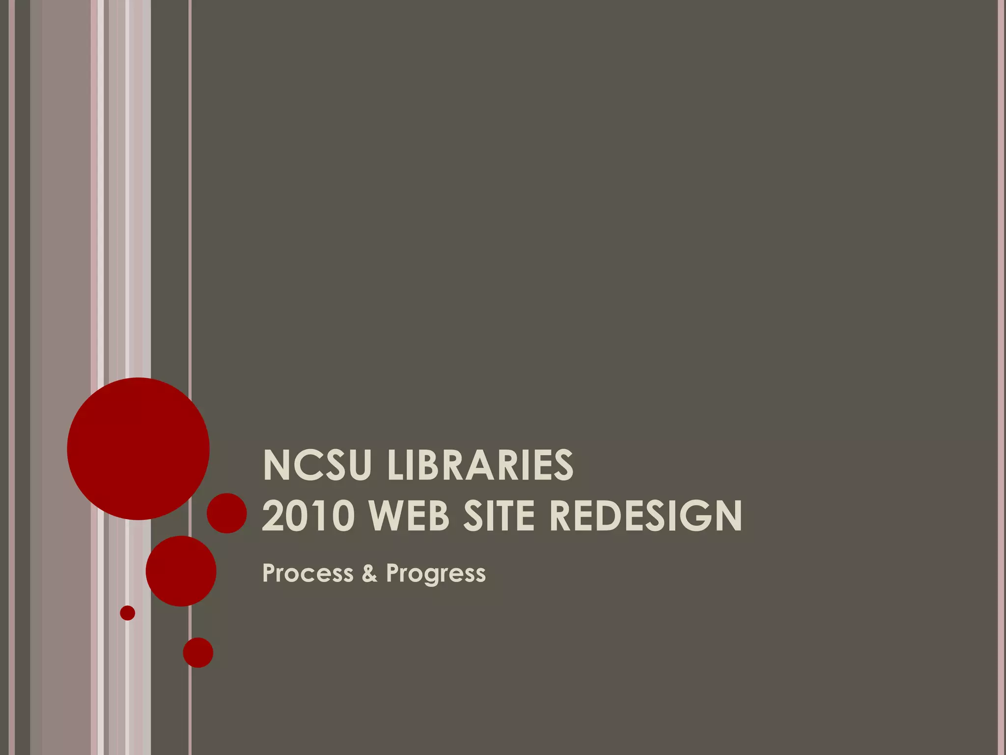 NCSU LIBRARIES 2010 WEB SITE REDESIGN Process & Progress 