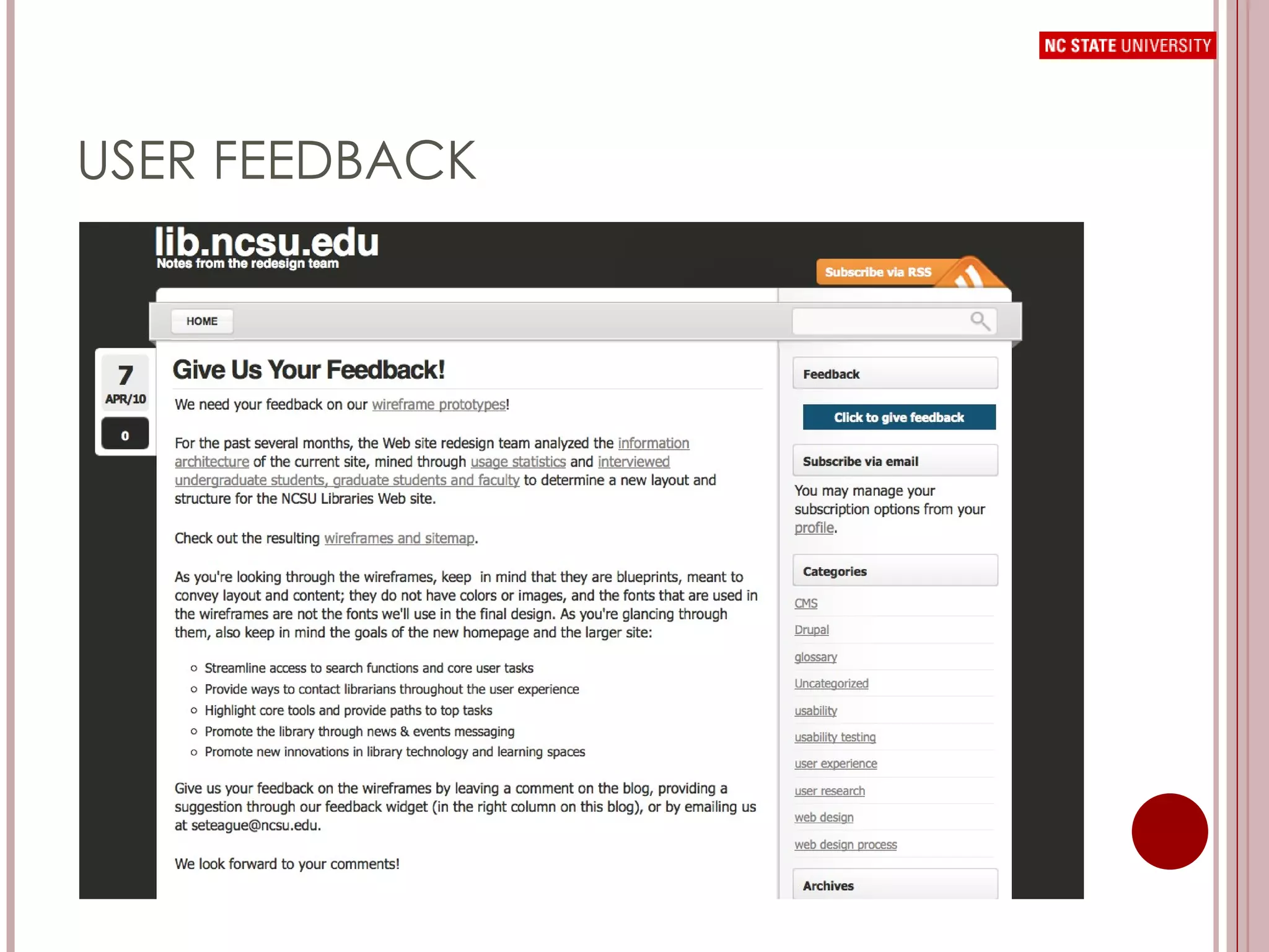 USER FEEDBACK 