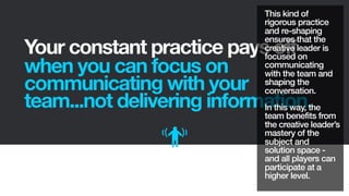 Your constant practice pays off
when you can focus on
communicating with your
team...not delivering information.
This kind...