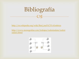 Bibliografía
                 
http://es.wikipedia.org/wiki/Red_inal%C3%A1mbrica

http://www.monografias.com/trabajos/redesinalam/redesi
nalam.shtml
 