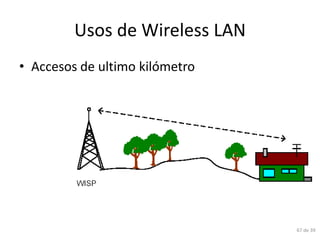 Usos de Wireless LAN
• Accesos de ultimo kilómetro




                                67 de 39
 