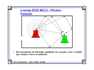 M. R. Stemmer – S2i / DAS / UFSC
A norma IEEE 802.11 - Wireless
Networks
• Desvanecimento de Rayleigh: qualidade da recepção varia a medida
que estação se move no ambiente.
 
