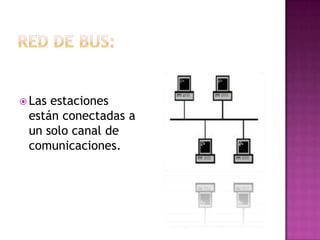  Lasestaciones
 están conectadas a
 un solo canal de
 comunicaciones.
 