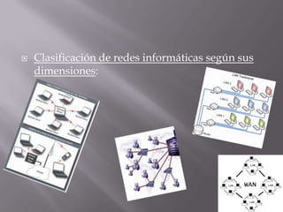 Clasificación de redes informáticas según sus
dimensiones:
 