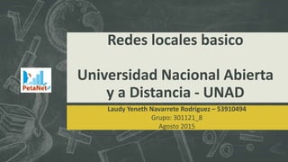 Redes locales basico
Universidad Nacional Abierta
y a Distancia - UNAD
Laudy Yeneth Navarrete Rodriguez – 53910494
Grupo: 301121_8
Agosto 2015
 