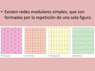 • Existen redes modulares simples, que son
formadas por la repetición de una sola figura.