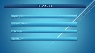 INTRODUÇÃO 
DESENVOLVIMENTO 
CONCLUSÃO 
BIBLIOGRAFIA 
SUMARIO 
 