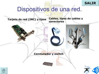Dispositivos de una red. Tarjeta de red (INC) y tipos Conmutador y switch Cables, tipos de cables y conectores SALIR 