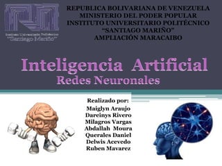 REPUBLICA BOLIVARIANA DE VENEZUELA
MINISTERIO DEL PODER POPULAR
INSTITUTO UNIVERSITARIO POLITÉCNICO
“SANTIAGO MARIÑO”
AMPLIACIÓN MARACAIBO
Realizado por:
Maiglyn Araujo
Dareinys Rivero
Milagros Vargas
Abdallah Moura
Querales Daniel
Delwis Acevedo
Ruben Mavarez
 
