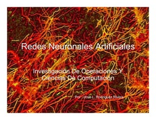 Redes Neuronales Artificiales

   Investigación De Operaciones Y
      Ciencias De Computación

                 Por : José L. Rodríguez Rivera
 