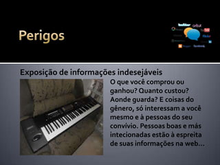 As redes sociais são um fenômeno que não pode
ignorado, dada sua interação e amplitude
Devemos compreender que o alvo do
funcionamento das redes sociais é o lucro
Que neste momento bilhões de pessoas estão
conectadas em algum ponto do planeta
Que há possibilidades imensas nelas, seja no
campo profissional, pessoal ou espiritual
 