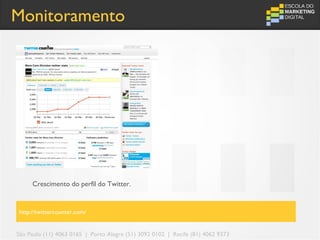 Monitoramento




     Crescimento do perfil do Twitter.


http://twittercounter.com/


São Paulo (11) 4063 0165 | Porto Alegre (51) 3092 0102 | Recife (81) 4062 9373
 