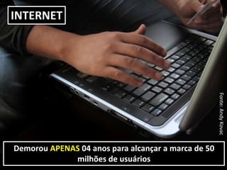 INTERNET
Demorou APENAS 04 anos para alcançar a marca de 50
milhões de usuários
Fonte:AndyKovac
 