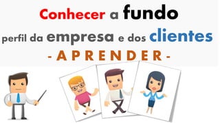 Conhecer a fundo
perfil da empresa e dos clientes
- A P R E N D E R -
 
