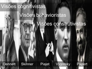 Visões cognitivistas
          Visões behavioristas
                    Visões construtivistas




Dennett   Skinner    Piajet   Vygotsky   Papert
 