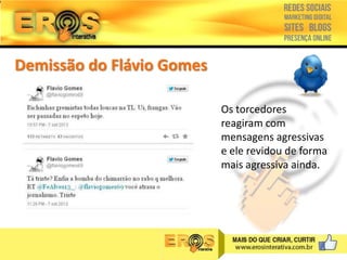Demissão do Flávio Gomes
Os torcedores
reagiram com
mensagens agressivas
e ele revidou de forma
mais agressiva ainda.

 