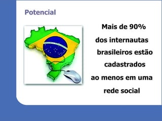 Potencial M ais de 90% dos internautas brasileiros estão cadastrados ao menos em uma rede social 
