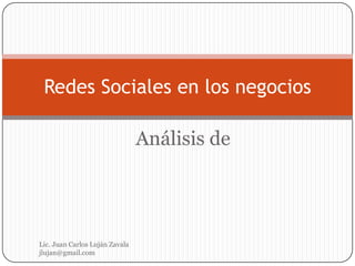 Taller de Introducción a las Redes Sociales ADOC - PromPerú Redes Sociales en los negocios Lic. Juan Carlos Luján Zavala  [email_address] 