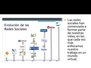 Las redes sociales han comenzado a formar parte de nuestras vidas, en las que cada vez más enfocamos nuestro trabajo en un mundo virtual.