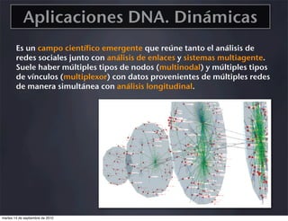 Aplicaciones DNA. Dinámicas
        Es un campo científico emergente que reúne tanto el análisis de
        redes sociales...