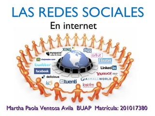 LAS REDES SOCIALES En internet Martha Paola Ventosa Avila  BUAP  Matrícula: 201017380 