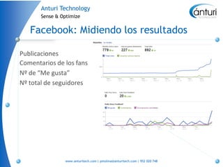 Anturi Technology
  Sense & Optimize


Facebook: Midiendo los resultados




           www.anturitech.com | pmolina@anturitech.com | 952 020 748
 