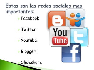    Facebook

   Twitter

   Youtube

   Blogger

   Slideshare
 