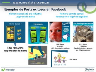 www.movistar.com.ar
Ejemplos de Posts exitosos en Facebook
5300 PERSONAS
respondieron lo mismo
Humor relacionado a la indu...