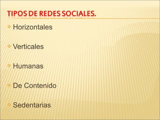  Horizontales
 Verticales
 Humanas
 De

Contenido

 Sedentarias

 