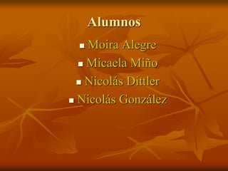 Alumnos 
 Moira Alegre 
 Micaela Miño 
 Nicolás Dittler 
 Nicolás González 

