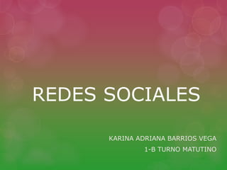 REDES SOCIALES 
KARINA ADRIANA BARRIOS VEGA 
1-B TURNO MATUTINO 
 
