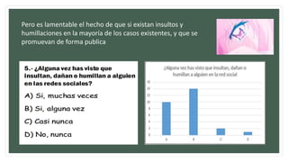 Pero es lamentable el hecho de que si existan insultos y
humillaciones en la mayoría de los casos existentes, y que se
promuevan de forma publica
 