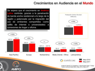 Crecimientos en Audiencia en el Mundo
Se espera que el crecimiento en América
Latina continúe, gracias a la penetración
  ...