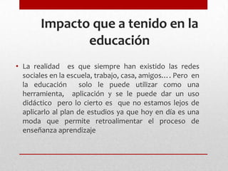 En cuanto a docencia universitaria permite los blog de asignatura y la publicación de artículos mas los cometarios de los estudiantes Redes sociales y docentes Permite a los docentes la interactividad  y  el compromiso