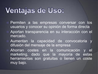 Herramientas de las redes sociales:Las herramientas que proporcionan en general las redes sociales en Internet son:Actualización automática de la libreta de direccionesPerfiles visiblesCapacidad de crear nuevos enlaces mediante servicios de presentación y otras maneras de conexión social en línea.