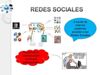 A través de
Internet
podemos
acceder a las
Redes Sociales
Fomentan la
comunicación
entre sus
participantes
 