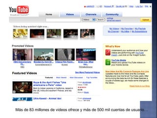 Más de 83 millones de videos ofrece y más de 500 mil cuentas de usuario…
 