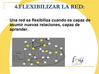 4.FLEXIBILIZAR LA RED: Una red se flexibiliza cuando es capaz de asumir nuevas relaciones, capaz de aprender.   